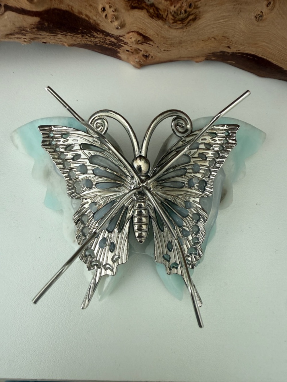 Hand-Carved Caribbean Calcite Butterfly – Blue Aragonite & Ocean Calcite Crystal - Picture 4 of 6